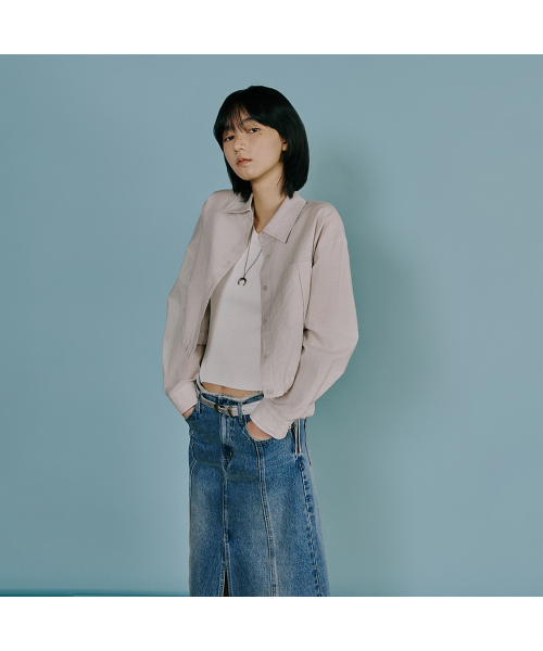LAP（ラップ）の「ビッグポケットクロップストリングシャツ AS1WB260（シャツ/ブラウス・レディース・ライトグレー/ホワイト・FREE）」の5枚目の写真
