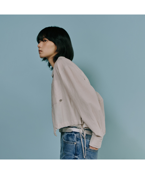 LAP（ラップ）の「ビッグポケットクロップストリングシャツ AS1WB260（シャツ/ブラウス・レディース・ライトグレー/ホワイト・FREE）」の6枚目の写真