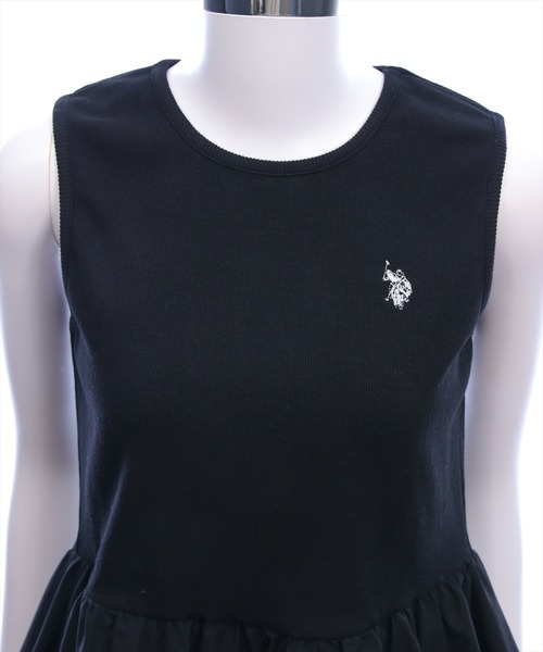 U.S. POLO ASSN.（ユーエスポロアッスン）の「【U.S. POLO ASSN.】clear 別注 布帛切替ノースリーブバルーンミニワンピース（ワンピース・レディース・ブラック/オフホワイト・F）」の10枚目の写真