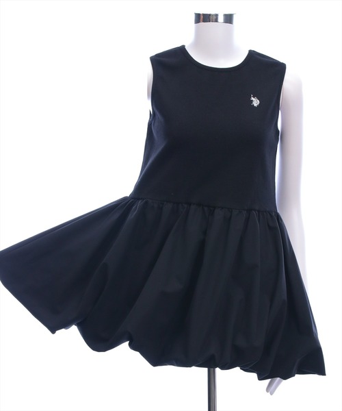 U.S. POLO ASSN.（ユーエスポロアッスン）の「【U.S. POLO ASSN.】clear 別注 布帛切替ノースリーブバルーンミニワンピース（ワンピース・レディース・ブラック/オフホワイト・F）」の8枚目の写真