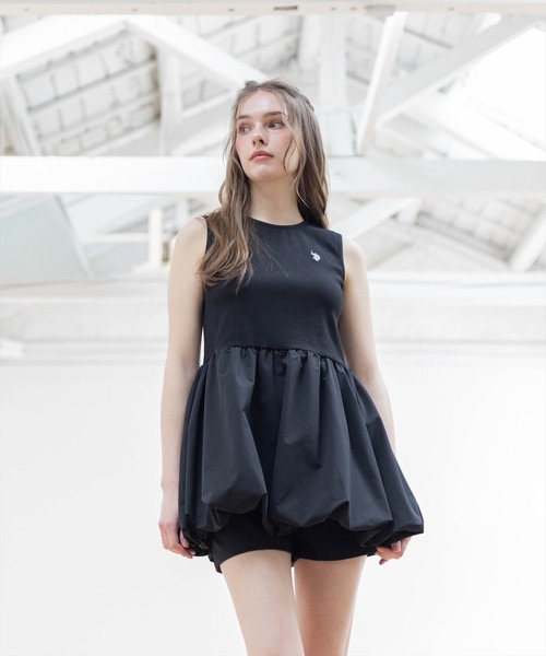 U.S. POLO ASSN.（ユーエスポロアッスン）の「【U.S. POLO ASSN.】clear 別注 布帛切替ノースリーブバルーンミニワンピース（ワンピース・レディース・ブラック/オフホワイト・F）」の18枚目の写真