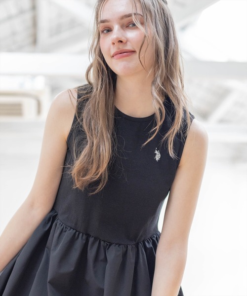 U.S. POLO ASSN.（ユーエスポロアッスン）の「【U.S. POLO ASSN.】clear 別注 布帛切替ノースリーブバルーンミニワンピース（ワンピース・レディース・ブラック/オフホワイト・F）」の19枚目の写真