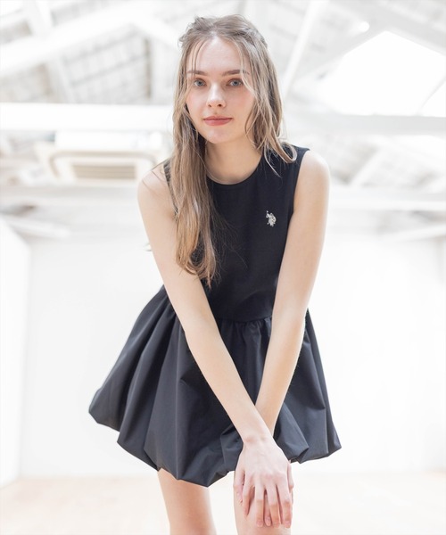 U.S. POLO ASSN.（ユーエスポロアッスン）の「【U.S. POLO ASSN.】clear 別注 布帛切替ノースリーブバルーンミニワンピース（ワンピース・レディース・ブラック/オフホワイト・F）」の20枚目の写真