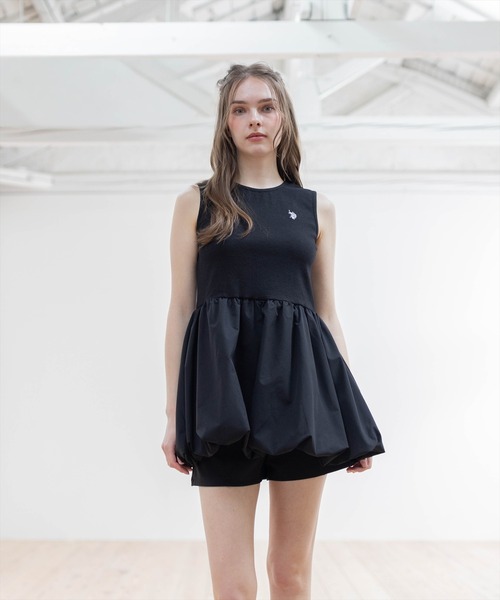 U.S. POLO ASSN.（ユーエスポロアッスン）の「【U.S. POLO ASSN.】clear 別注 布帛切替ノースリーブバルーンミニワンピース（ワンピース・レディース・ブラック/オフホワイト・F）」の3枚目の写真