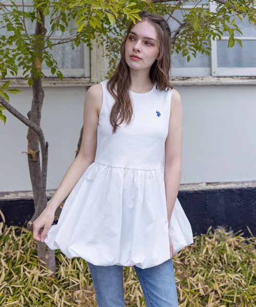 U.S. POLO ASSN.(ユーエスポロアッスン)の「【U.S. POLO ASSN.】clear 別注 布帛切替ノースリーブバルーンミニワンピース(ワンピース・レディース・ブラック/オフホワイト・F)」の5枚目の写真