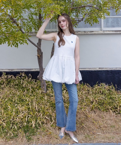 U.S. POLO ASSN.(ユーエスポロアッスン)の「【U.S. POLO ASSN.】clear 別注 布帛切替ノースリーブバルーンミニワンピース(ワンピース・レディース・ブラック/オフホワイト・F)」の7枚目の写真