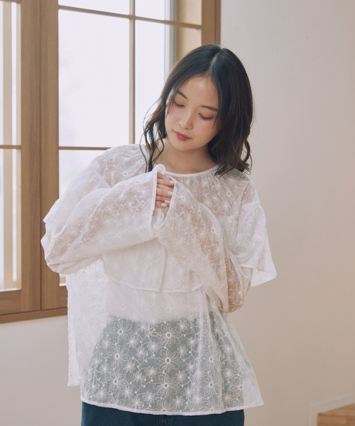 Alumu.(エルム)の「AM650304シアーレースフリルブラウス(シャツ/ブラウス・レディース・オフホワイト・FREE)」の5枚目の写真