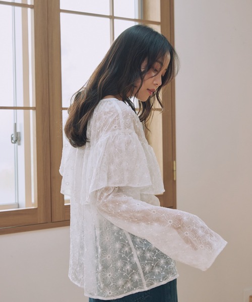Alumu.(エルム)の「AM650304シアーレースフリルブラウス(シャツ/ブラウス・レディース・オフホワイト・FREE)」の11枚目の写真