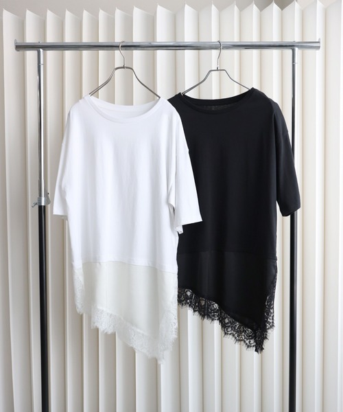 YENNA（イェンナ）の「レースレイヤードドッキングTシャツ（Tシャツ/カットソー・レディース・ホワイト/ブラック・FREE）」の3枚目の写真