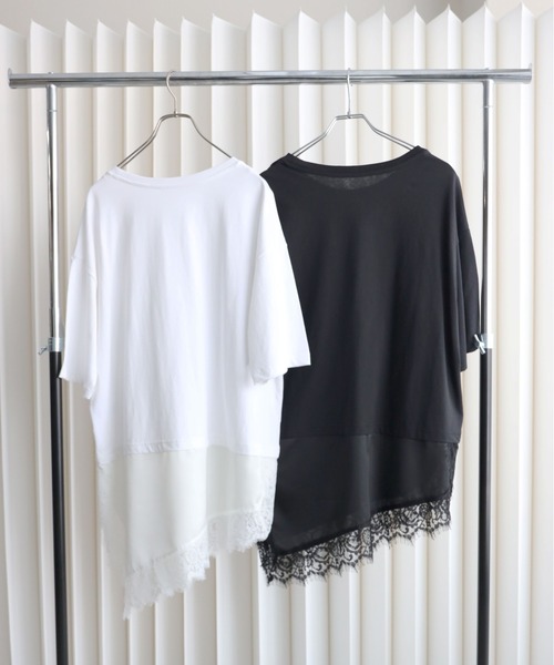 YENNA（イェンナ）の「レースレイヤードドッキングTシャツ（Tシャツ/カットソー・レディース・ホワイト/ブラック・FREE）」の4枚目の写真
