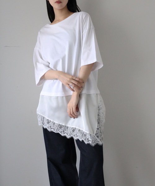 YENNA(イェンナ)の「レースレイヤードドッキングTシャツ(Tシャツ/カットソー・レディース・ホワイト/ブラック・FREE)」の9枚目の写真