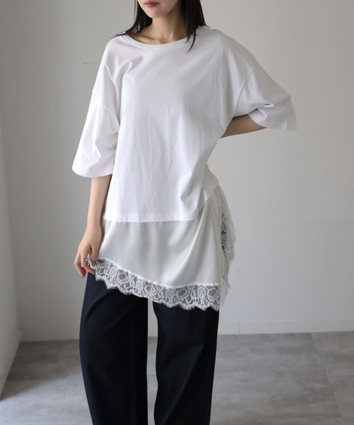 YENNA(イェンナ)の「レースレイヤードドッキングTシャツ(Tシャツ/カットソー・レディース・ホワイト/ブラック・FREE)」の10枚目の写真