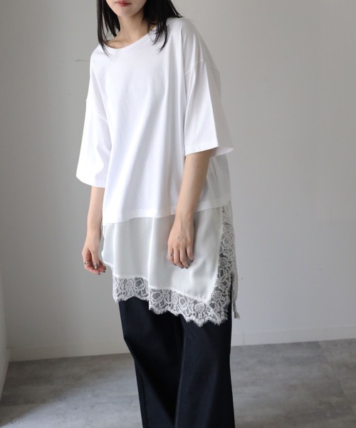 YENNA(イェンナ)の「レースレイヤードドッキングTシャツ(Tシャツ/カットソー・レディース・ホワイト/ブラック・FREE)」の11枚目の写真