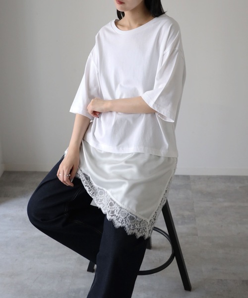YENNA(イェンナ)の「レースレイヤードドッキングTシャツ(Tシャツ/カットソー・レディース・ホワイト/ブラック・FREE)」の8枚目の写真