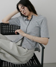 マルチボーダースナップボタンTシャツ