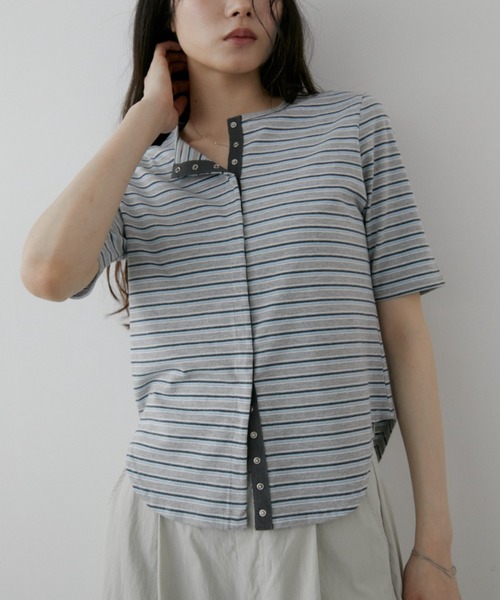 Aunt Marie's(アントマリーズ)の「マルチボーダースナップボタンTシャツ(Tシャツ/カットソー・レディース・ホワイト/グレー/ブラック・FREE)」の14枚目の写真