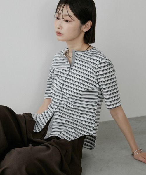 Aunt Marie's(アントマリーズ)の「マルチボーダースナップボタンTシャツ(Tシャツ/カットソー・レディース・ホワイト/グレー/ブラック・FREE)」の20枚目の写真