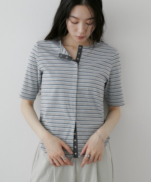 Aunt Marie's(アントマリーズ)の「マルチボーダースナップボタンTシャツ(Tシャツ/カットソー・レディース・ホワイト/グレー/ブラック・FREE)」の15枚目の写真