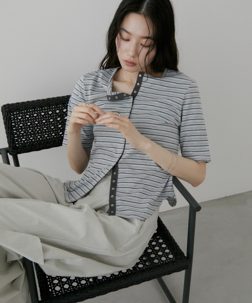 Aunt Marie's(アントマリーズ)の「マルチボーダースナップボタンTシャツ(Tシャツ/カットソー・レディース・ホワイト/グレー/ブラック・FREE)」の12枚目の写真