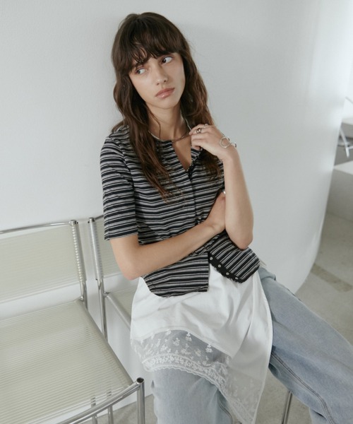 Aunt Marie's(アントマリーズ)の「マルチボーダースナップボタンTシャツ(Tシャツ/カットソー・レディース・ホワイト/グレー/ブラック・FREE)」の6枚目の写真