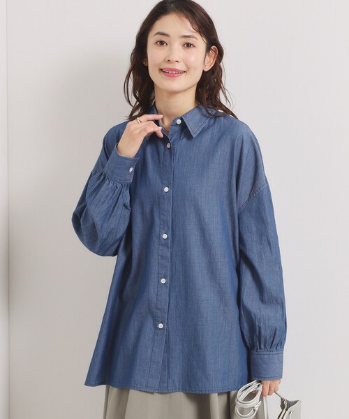 ITS'DEMO(イッツデモ)の「シアーデニムシャツ(シャツ/ブラウス・レディース・ネイビー/サックスブルー/ブルー・00)」の2枚目の写真
