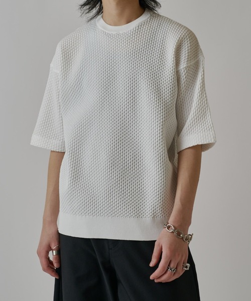 Lui's(ルイス)の「ワッフルショートスリーブTシャツ(ニット/セーター・メンズ・ブルー/ブラック/ホワイト・S/M)」の2枚目の写真