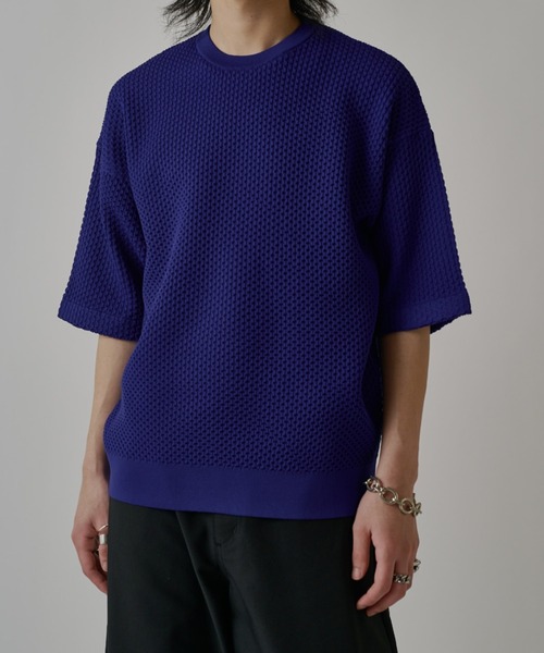 Lui's(ルイス)の「ワッフルショートスリーブTシャツ(ニット/セーター・メンズ・ブルー/ブラック/ホワイト・S/M)」の3枚目の写真