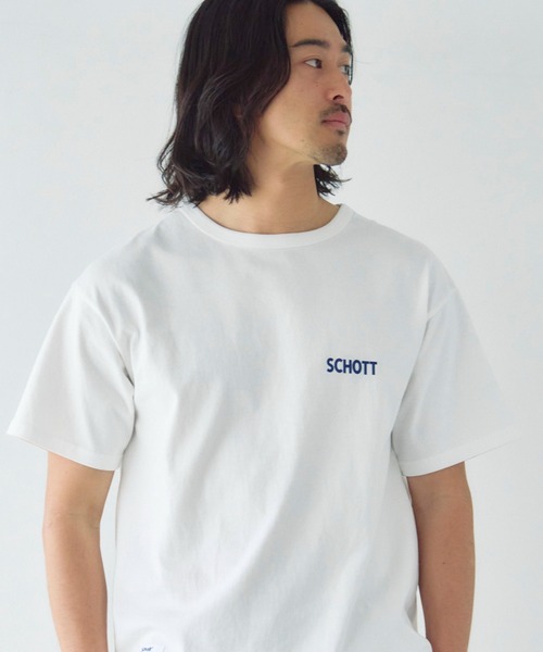 Schott(ショット)の「Schott-短丈 CIRCLE EAGLE COMPACT T-SHIRT(Tシャツ/カットソー・メンズ・ブラック/ホワイト・XL/L/M)」の1枚目の写真