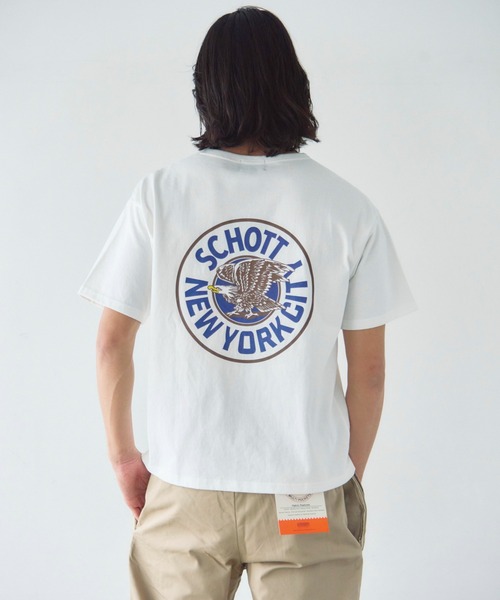 Schott(ショット)の「Schott-短丈 CIRCLE EAGLE COMPACT T-SHIRT(Tシャツ/カットソー・メンズ・ブラック/ホワイト・XL/L/M)」の12枚目の写真