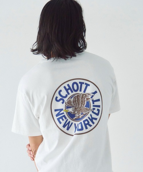 Schott(ショット)の「Schott-短丈 CIRCLE EAGLE COMPACT T-SHIRT(Tシャツ/カットソー・メンズ・ブラック/ホワイト・XL/L/M)」の11枚目の写真