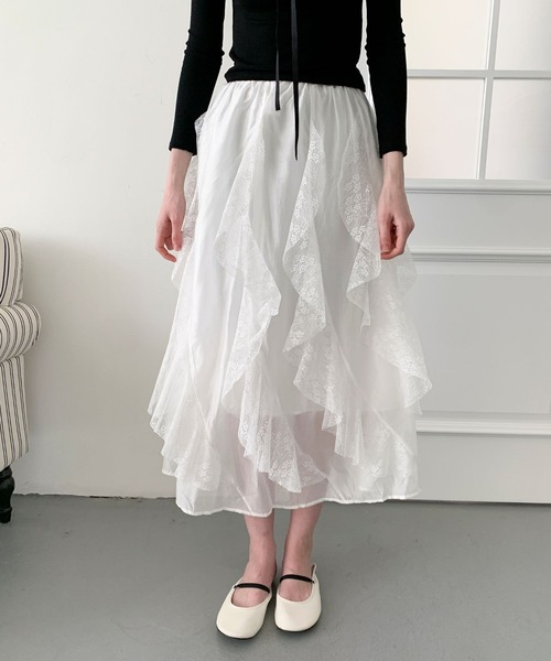 Jasmine Grandiflorum(ジャスミングランディフローラム)の「【Jasmine】レースラッフルフリルスカート(スカート・レディース・ピンク/ブラック/ホワイト・FREE)」の9枚目の写真