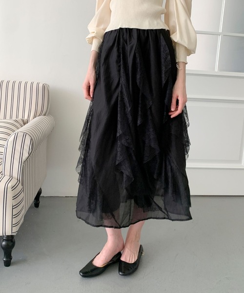 Jasmine Grandiflorum(ジャスミングランディフローラム)の「【Jasmine】レースラッフルフリルスカート(スカート・レディース・ピンク/ブラック/ホワイト・FREE)」の13枚目の写真