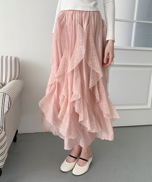Jasmine Grandiflorum(ジャスミングランディフローラム)の「【Jasmine】レースラッフルフリルスカート(スカート・レディース・ピンク/ブラック/ホワイト・FREE)」の17枚目の写真