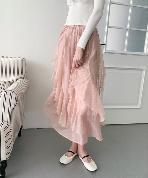 Jasmine Grandiflorum(ジャスミングランディフローラム)の「【Jasmine】レースラッフルフリルスカート(スカート・レディース・ピンク/ブラック/ホワイト・FREE)」の18枚目の写真