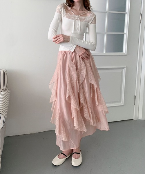 Jasmine Grandiflorum(ジャスミングランディフローラム)の「【Jasmine】レースラッフルフリルスカート(スカート・レディース・ピンク/ブラック/ホワイト・FREE)」の19枚目の写真