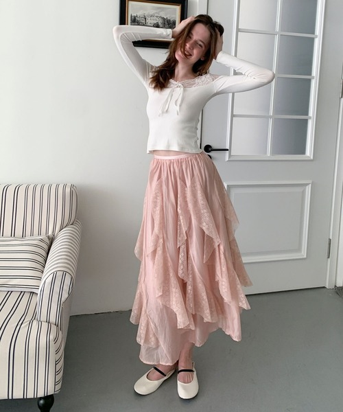 Jasmine Grandiflorum(ジャスミングランディフローラム)の「【Jasmine】レースラッフルフリルスカート(スカート・レディース・ピンク/ブラック/ホワイト・FREE)」の20枚目の写真