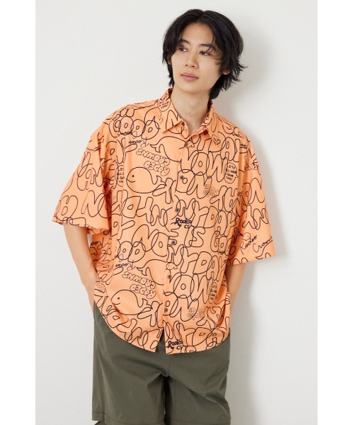 RODEO CROWNS WIDE BOWL(ロデオクラウンズワイドボウル)の「ドローイングホエールシャツ(シャツ/ブラウス・メンズ・ホワイト/オレンジ/ブラック・MEDIUM/LARGE)」の3枚目の写真