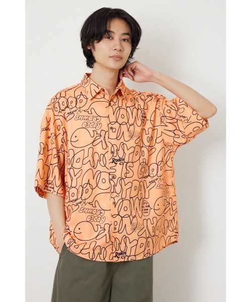 RODEO CROWNS WIDE BOWL(ロデオクラウンズワイドボウル)の「ドローイングホエールシャツ(シャツ/ブラウス・メンズ・ホワイト/オレンジ/ブラック・MEDIUM/LARGE)」の9枚目の写真