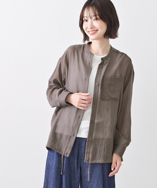 Dessin（デッサン）の「【洗える】ドロストリングシアーシャツ（シャツ/ブラウス・レディース・サックスブルー/ダークウッド/ホワイト系/パープル・03/02/01）」の10枚目の写真