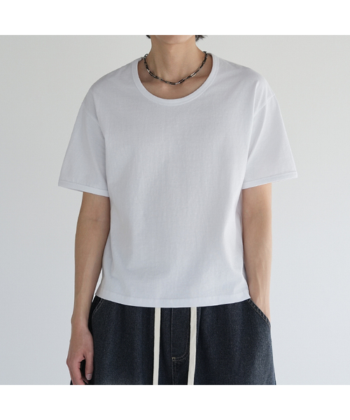 GCLIP(ジクリップ)の「エッセンシャルUネックセミクロップTシャツ3カラー(Tシャツ/カットソー・メンズ・ライトグレー/ブラック/ホワイト・MEDIUM/LARGE/X-LARGE)」の1枚目の写真