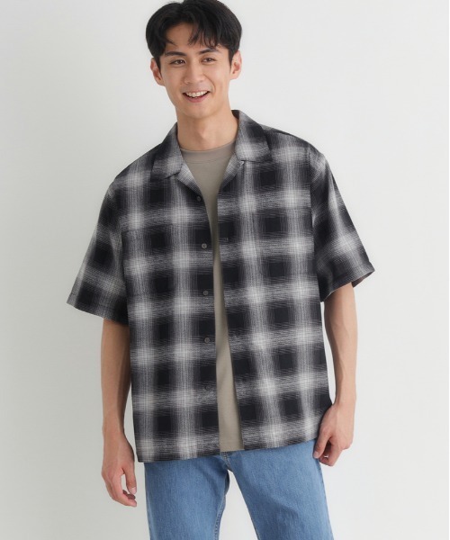 BACK NUMBER（バックナンバー）の「BACK NUMBER(バックナンバー)オンブレチェック半袖シャツ（シャツ/ブラウス・メンズ・ホワイト/サックスブルー/ブラック/レッド・S/M/XL/L）」の3枚目の写真