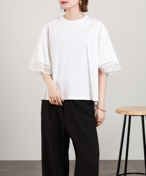 EGLANTINE(エグランティーヌ)の「EGLANTINE 袖シアーカットソー 半端袖(Tシャツ/カットソー・レディース・オフホワイト/ブラック・38)」の21枚目の写真