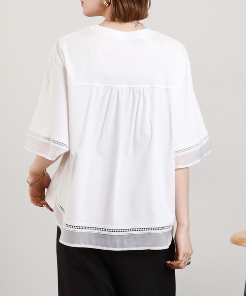EGLANTINE(エグランティーヌ)の「EGLANTINE 袖シアーカットソー 半端袖(Tシャツ/カットソー・レディース・オフホワイト/ブラック・38)」の22枚目の写真