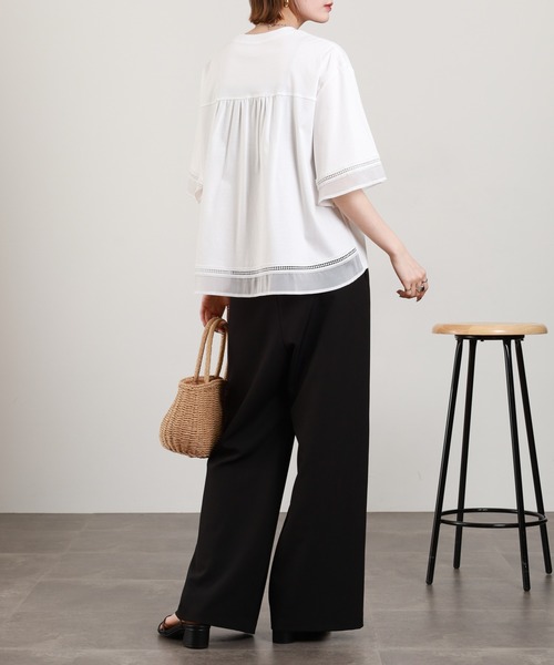EGLANTINE(エグランティーヌ)の「EGLANTINE 袖シアーカットソー 半端袖(Tシャツ/カットソー・レディース・オフホワイト/ブラック・38)」の10枚目の写真