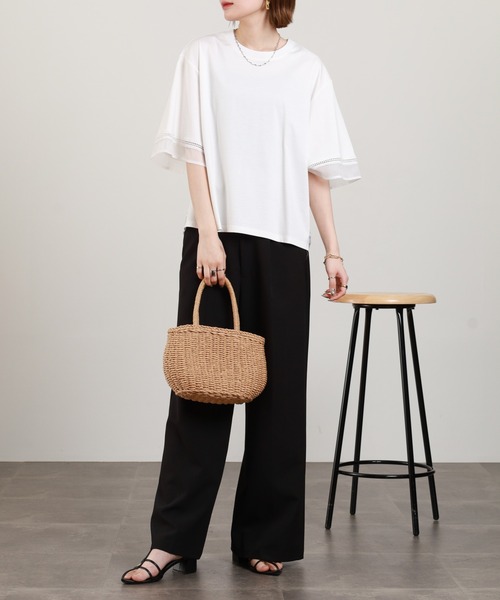 EGLANTINE(エグランティーヌ)の「EGLANTINE 袖シアーカットソー 半端袖(Tシャツ/カットソー・レディース・オフホワイト/ブラック・38)」の9枚目の写真