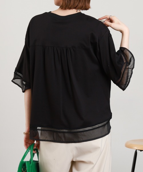 EGLANTINE(エグランティーヌ)の「EGLANTINE 袖シアーカットソー 半端袖(Tシャツ/カットソー・レディース・オフホワイト/ブラック・38)」の15枚目の写真