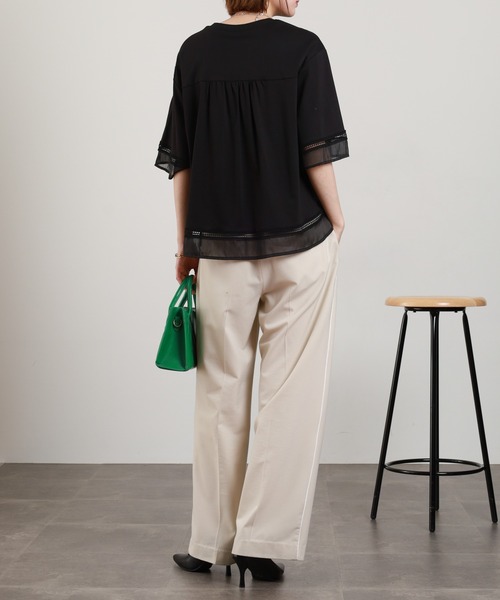 EGLANTINE(エグランティーヌ)の「EGLANTINE 袖シアーカットソー 半端袖(Tシャツ/カットソー・レディース・オフホワイト/ブラック・38)」の19枚目の写真