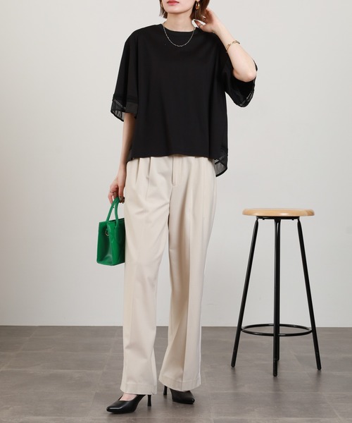 EGLANTINE(エグランティーヌ)の「EGLANTINE 袖シアーカットソー 半端袖(Tシャツ/カットソー・レディース・オフホワイト/ブラック・38)」の17枚目の写真