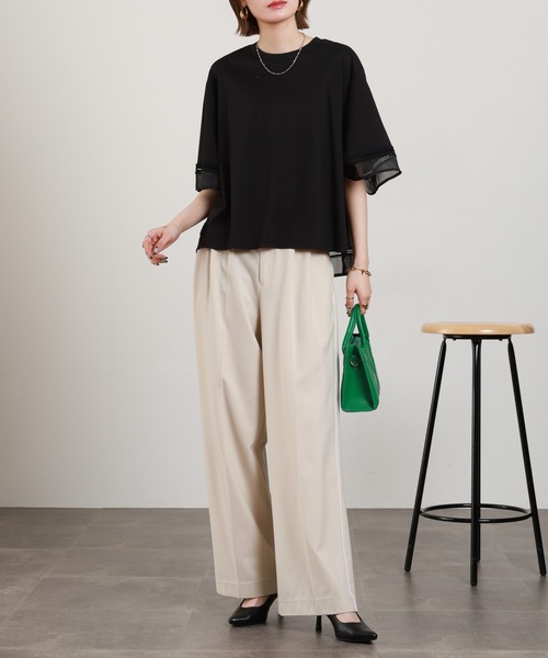 EGLANTINE(エグランティーヌ)の「EGLANTINE 袖シアーカットソー 半端袖(Tシャツ/カットソー・レディース・オフホワイト/ブラック・38)」の18枚目の写真