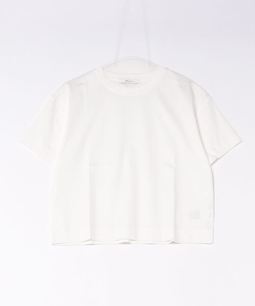 m.f.editorial（エムエフエディトリアル）の「【クロップド丈 ややゆったり コットン100%】m.f.エディトリアル レディース シルケット加工 クルーネック 半袖 Tシャツ（Tシャツ/カットソー・レディース・ブラック/ホワイト・MEDIUM/LARGE）」の8枚目の写真